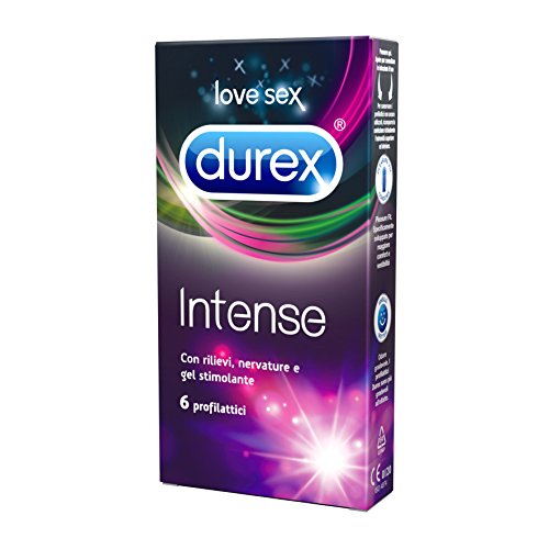Durex Intense Preservativi Stimolanti con Nervature e Gel Stimolante, 6 Pezzi