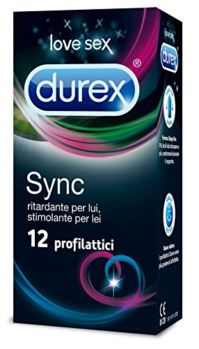 Durex Sync Preservativi Ritardanti per Lui e Stimolanti per Lei, 12 Pezzi
